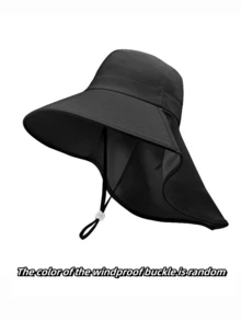 1 件女士夏季时尚太阳帽，男女通用户外徒步宽边渔夫帽，钓鱼防晒帽，带马尾辫孔和抽绳 - 透气涤纶，可调节闭合，适合户外和休闲穿着（防风扣颜色随机）