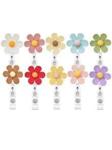 1pc/3pcs/10pcs Colorful Flower Retractable Badge Reel, Nurse Doctor Student Office Gift Stretchy ID Card Holder,School Supplies,Back To School - Multicolor - View 1