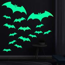1pc Halloween Bat Glow In The Dark Sticker, Wall Decoration Fluorescent Decal Home Decor Halloween Decor Fall Decor Room Decor Stickers Wall Stickers Halloween Decorations Halloween Decoration - Green - View 5