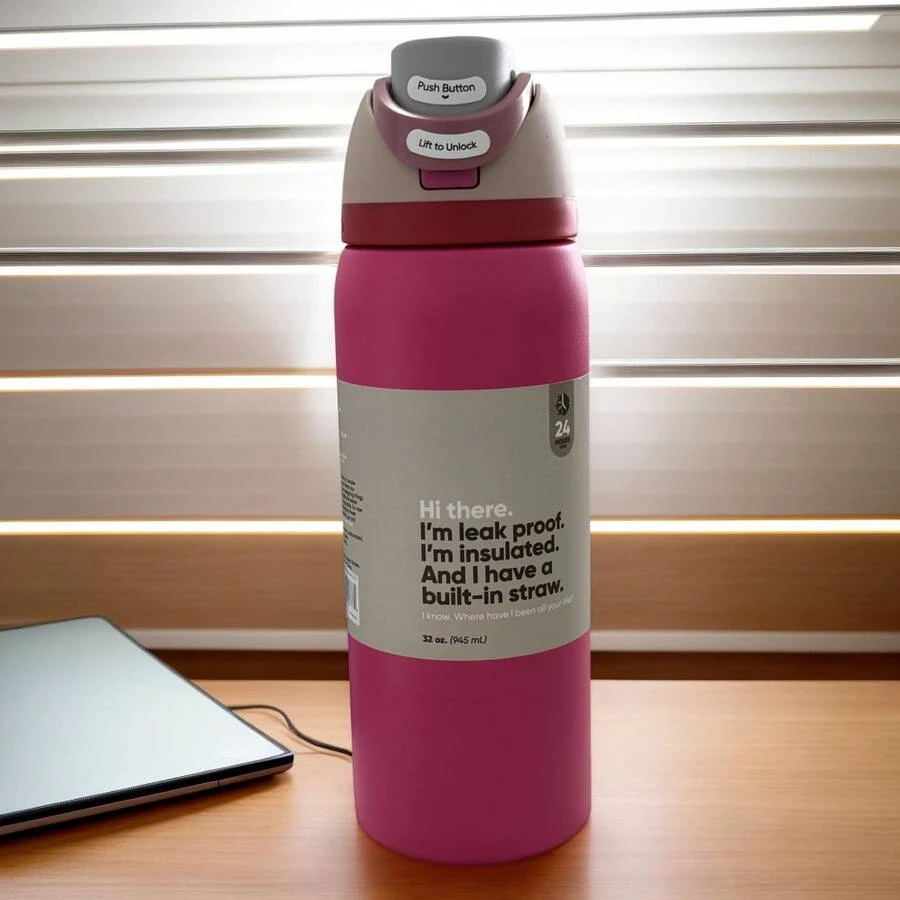 0-Walla 32oz/945ml Stainless Steel Insulated Travel Cup Double Drinking Ports Prevent Leakage, Keep Warm Or Cool, Multiple Colors Available, Energetic Hydration Without Burden, Suitable For Sports/Commuting/Daily Use - 玫紅色 - 查看 1