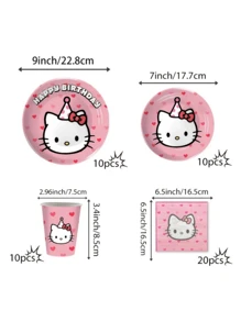 Sanrio 50 piezas/10 piezas Conjunto desechable de vajilla Sanrio: Platos de 7 pulgadas y 9 pulgadas, adecuados para fiestas de cumpleaños, bodas, ceremonias de graduación, eventos festivos, campamentos al aire libre, reuniones, suministros de decoración para barbacoas