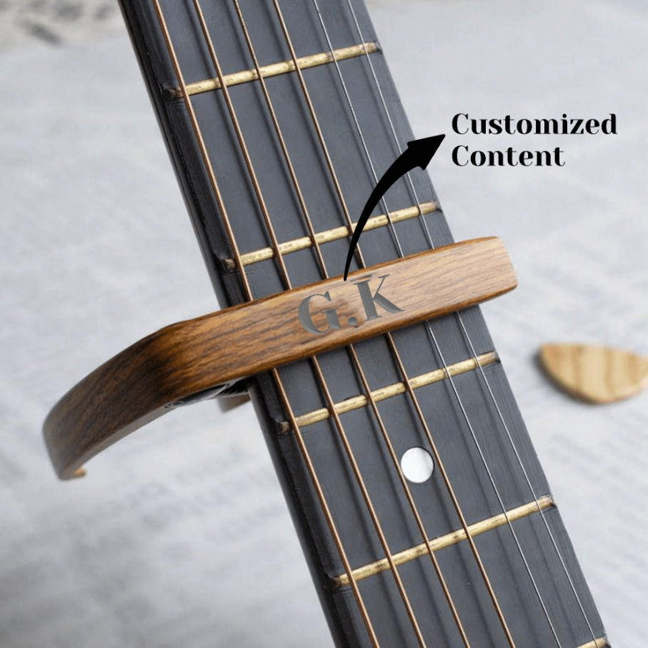 [Custom]Personalized Metal Guitar Capo With Wood Grain, Custom Message, Engraved Guitar Pick, Birthday Gift, Fathers Days Gift For Guitarists