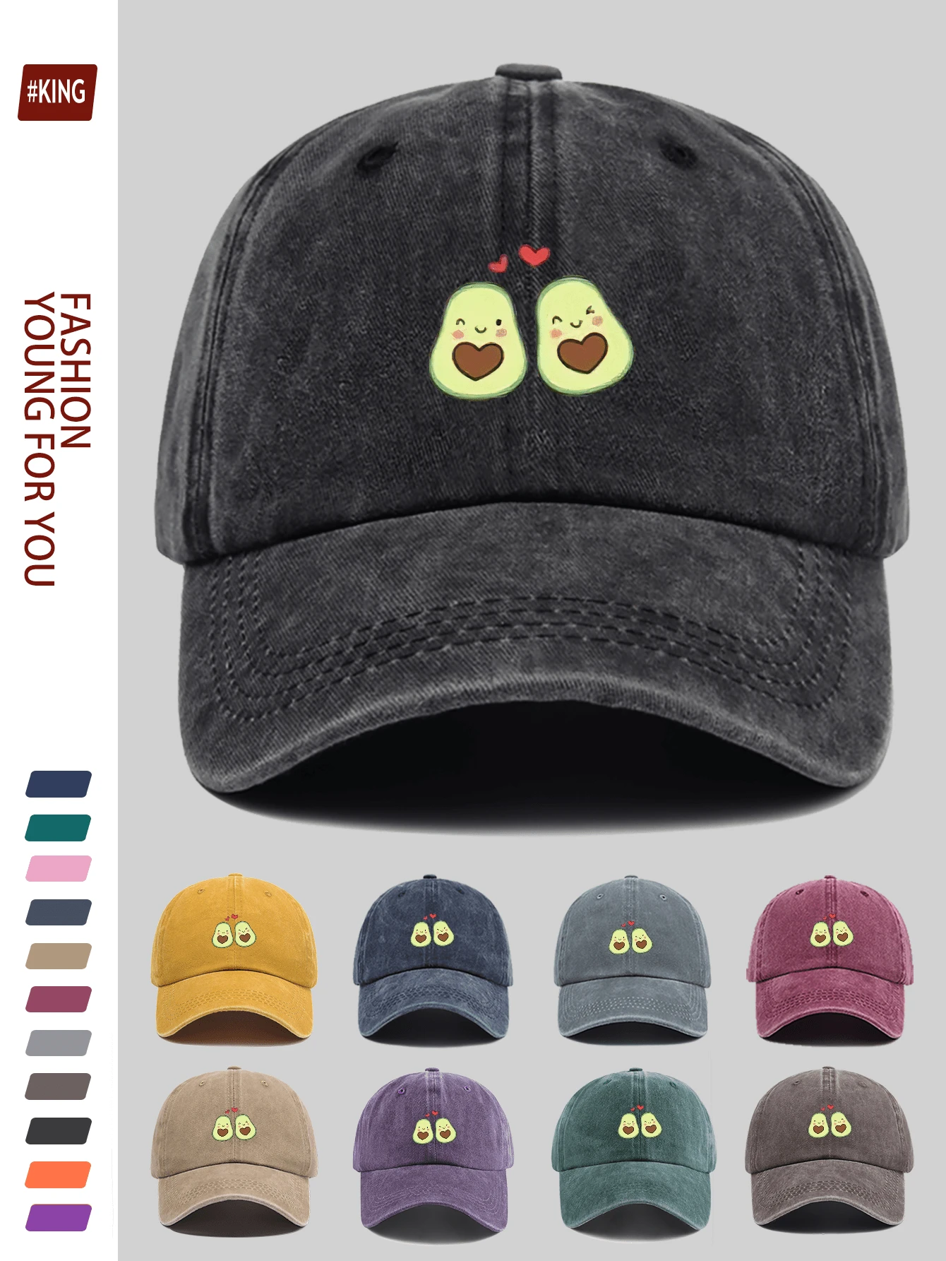 1 Coppia di cappellini da baseball regolabili con stampa di avocado, design alla moda unisex, cappelli urbani comodi e traspiranti, adatti per coppie, uso all'aperto, quotidiano, multistaigione, regalo per famiglia, amici, partner