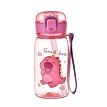 1pc 400ml Baby Dinosaur Straw Water Bottle, Safety Lock Lid, Portable Handle Cup, Drink Water Training Cup, Suitable For Daily Use