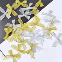 100 Peças Gravatas Borboleta de Poliéster Douradas e Prateadas, Ideais para Casamento, Chá de Panela, Decorações de Festa, Natal, Halloween, Páscoa, Ação de Graças, Embrulho de Presentes Festivos e Acessórios Têxteis Domésticos