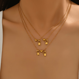 VceTd 1pc Cute Couple Stainless Steel Pendant Necklace, Suitable For Women's Daily Wear