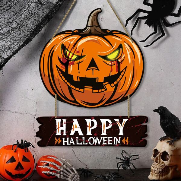 Halloween Horror Pumpkin Happy Halloween Wooden Hanging Bedroom Living Room Wall Decoration Halloween Party Decoration Doorplate Home Decor Halloween Decor Fall Decor Room Decor