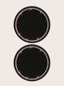 SuperMario 2pcs Round Silicone Cup Holder With Rhinestones, Non-Slip Car Cup Mat - Pink - View 5
