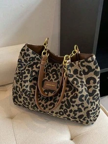 Bolso de lona con estampado de leopardo, bolso de hombro retro, bolso de moda, adecuado para la escuela, el trabajo y las compras, billetera de mujer con estampado de leopardo de moda para otoño/invierno - Marrón - Ver 2