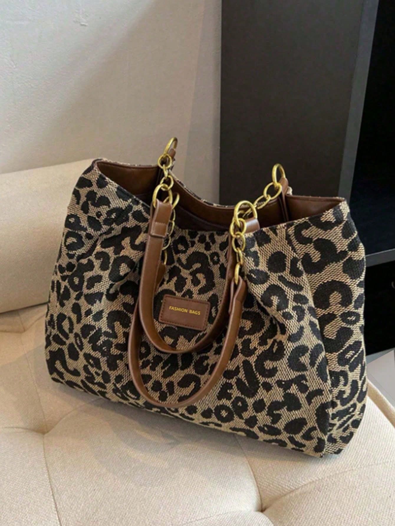 Bolso de lona con estampado de leopardo, bolso de hombro retro, bolso de moda, adecuado para la escuela, el trabajo y las compras, billetera de mujer con estampado de leopardo de moda para otoño/invierno