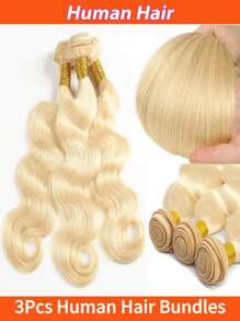 3 Peças Pacotes de Cabelo Humano Onda Corporal Dupla Trama, Cabelo Humano Não Processado Pacotes de Cabelo Trama para Mulheres, Cor Natural