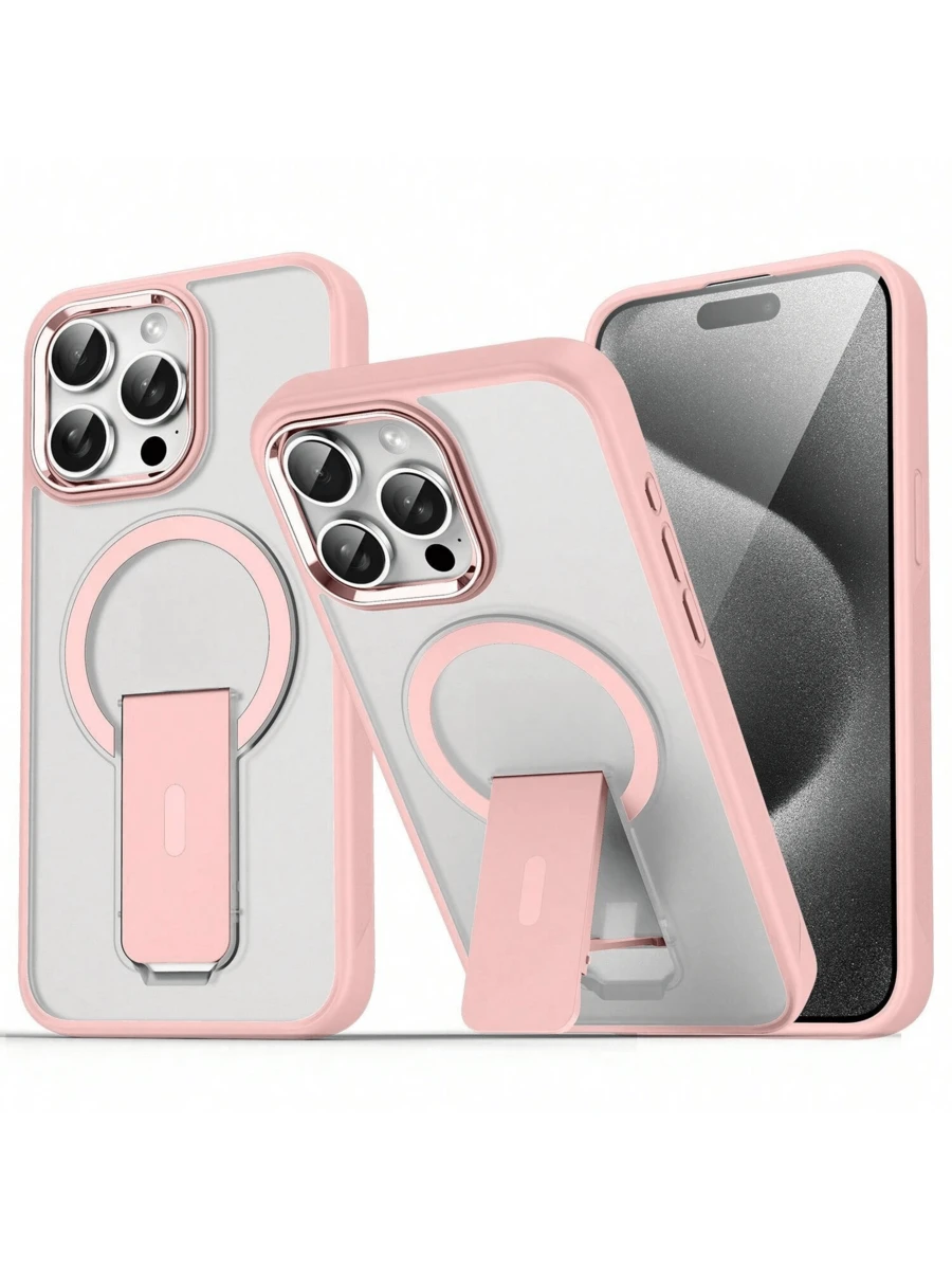 奢华哑光半透明磁性无线充电手机壳带支架，适用于 17 16 15 14 13 12 11 Pro Max Plus，金属相机环，防震软保险杠硬后盖 - 彩色 - 查看 1