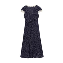 Deeka Summer New Women's Fashion European American Style French Vacation Lace Polka Dot Patchwork Dress Elegant - Navy Blue - View 2