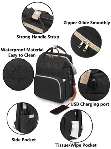 1pc Diaper Bag For Moms, Multifunctional Fully-Inclusive, Foldable & Storable Crib Bag, Stroller Hanging Bag, Large Capacity & View, Waterproof & Materials - Black - View 5