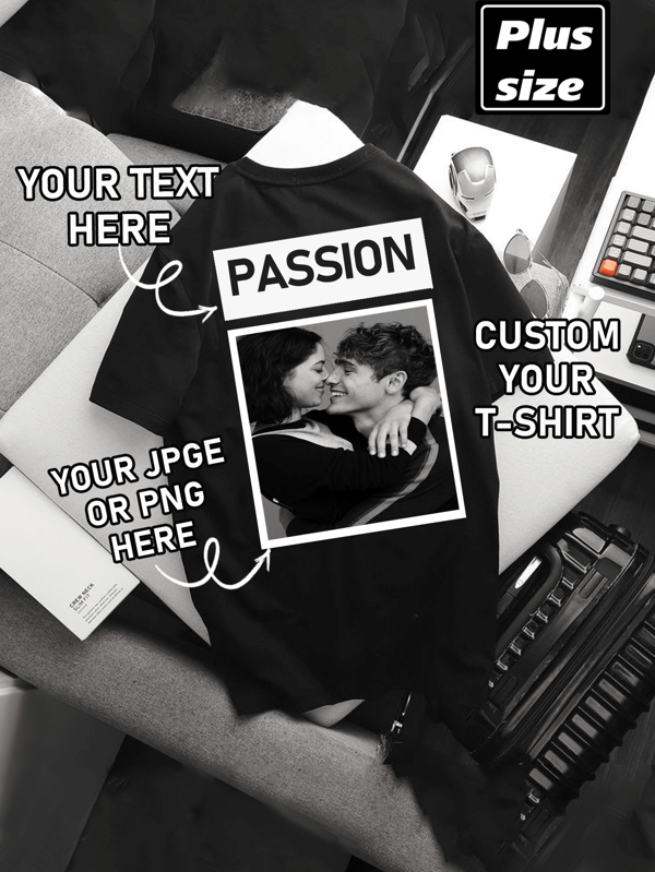 Personalized Large Size Men's T-Shirt, Custom Graphic Designs/Logo, Plus Size Men's Clothing, Loose Fit Large Size T-Shirt Customization, Upload Photos Of Friends/Selfies/Family/Logo/Pets, Customized For Birthdays, Father's Day, Valentine's Day, Team/Outdoor Uniforms, Customized Graphic Print Plus Size Crew Neck Short Sleeve Tee For Men, Holiday/Birthday Gifts, Plus Size Men's T-Shirt, Customized Graphic Tee, Summer Plus Size Men's Top