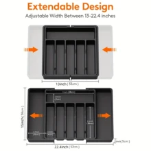 1 件可扩展抽屉整理器 - 可调节塑料餐具托盘，用于厨房、餐具、刀叉、勺子、刀子存放 - 彩色 - 查看 3