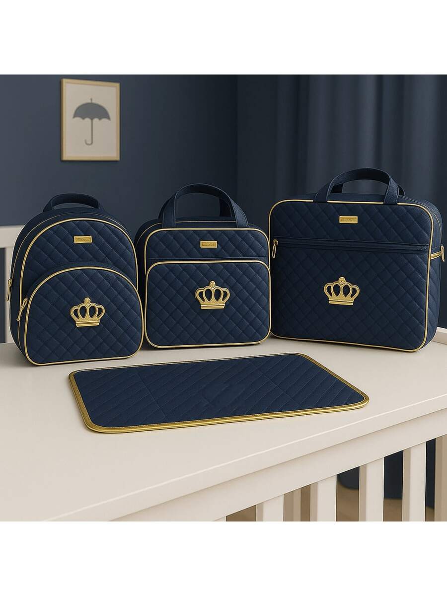 4-Piece Golden Crown Style Maternity Outing Bag Kit For Baby - Navy Blue - View 1