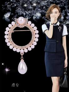 1pc Pearl Flower Wreath Brooch, Elegant Rhinestone-Studded Alloy Pin, New Design For Women, Wholesale Factory Direct