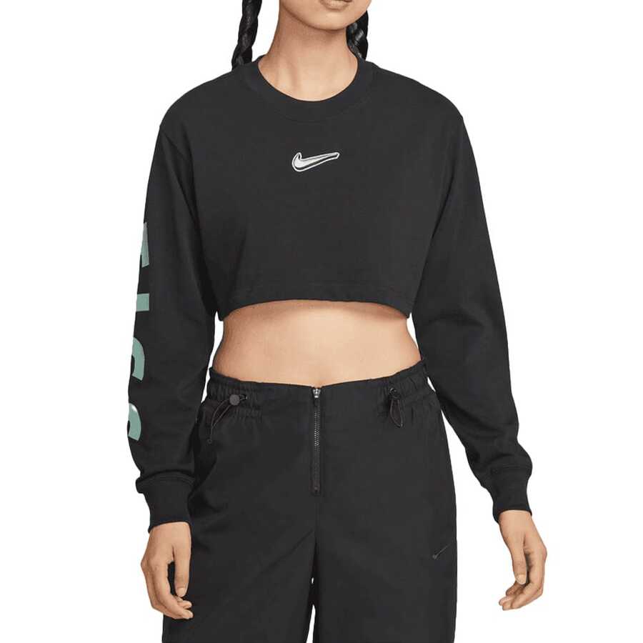 Nike 圆领透气休闲百搭长袖T恤 女款 HV5006-010 - 黑色 - 查看 1