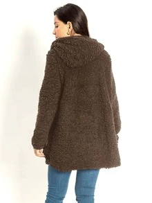 Women's Fur Coat Teddy Overcoat With Hood And Pockets Long Sleeve Fashion Super Shipping!! - 鏽棕色 - 查看 2