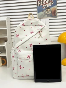 3 件套，多功能，时尚，极具吸引力，小众设计，可爱甜美手提背包，尼龙面料，蝴蝶结印花，可调节肩带，多色可选，大容量，多口袋背包，适合日常通勤和外出购物和玩耍 - 彩色 - 查看 6