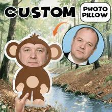 Personalized Facial Photo Pillow, Monkey, Cute, Suitable For Father's Day, Mother's Day, Halloween, Christmas, Christmas Eve, Valentine's Day, Birthdays, Personalized Anniversaries, Thanksgiving