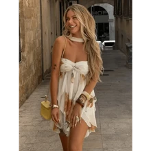 Entryyh Flower Printed Mesh Strapless Mini Dress Low Neck Sleeveless Backless Dresses Chic High Street Daily Commute 2025 Lady New Robe