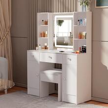 Dressing Table With Drawers Mirror Stool Set Makeup Desk Vanity Table - White - View 1