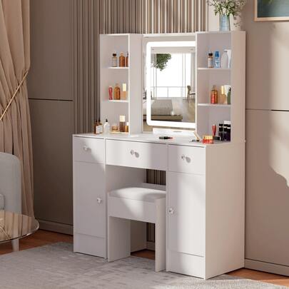 Dressing Table With Drawers Mirror Stool Set Makeup Desk Vanity Table