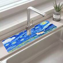 1pc Cute Cats Kitchen Sink Faucet Mat, Quick Drying Splash Guard,Absorbent Rubber,Durable Protector For Kitchen And Bathroom, Fits Faucets With Diameters Under 6cm, 14.96*5.5in,Aesthetics Design