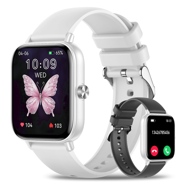 Smart Watch, 1.85" Full Touch Screen Smart Fitness Watch - Wireless Calling, Messaging, 100+ Sports Modes, Pedometer, Distance, Calories, Weather, Stopwatch, Timer, Alarm, Flashlight,Remote Camera, Find Phone, Voice Assistant - Compatible With Android/Phone, Multifunctional Gift For Women
