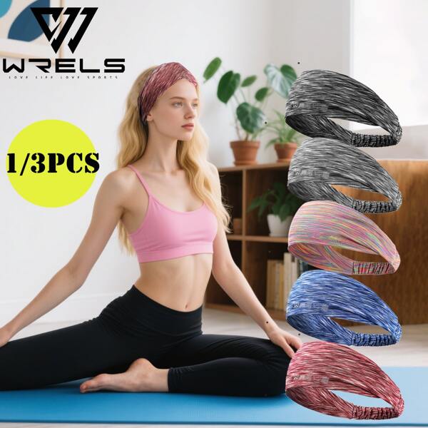 WRELS 1/3PCS WRELS Summer Lightweight Breathable Sweat-Wicking Elastic Yoga Pilates Sports Headband,Unisex Stylish Stripe Hair Band For Daily Life & Fitness,Sports Accessories For Dance And Gymnastics