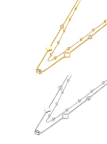 TONSI 1 Stück eleganter, charmanter und luxuriöser, minimalistischer Vintage-Western-Stil hochwertige 18 Karat vergoldete Edelstahl-Zirkonia 4-Blatt-Kleeblatt-Diamant-Mehrschicht-Halskette, geeignet für Sommer, Festival, Reisen, Büro, Alltagskleidung, Partys und Zusammenkünfte