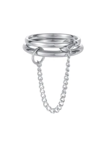 1pc 18K Gold Plated Stainless Steel Women's Double Ring Thick Chain Bohemian Style Ring, Beach Vacation Outfit, Valentine's Day Gift, Mother's Day Present