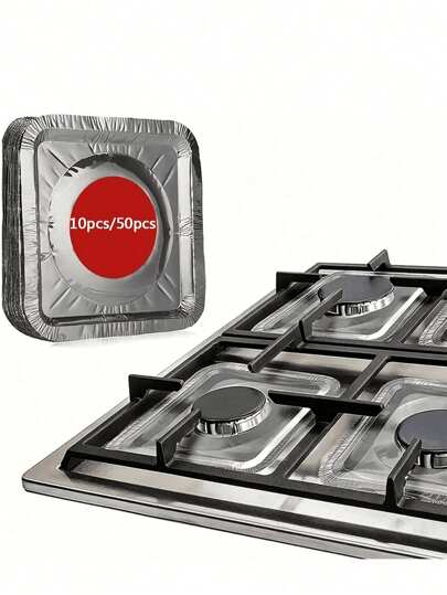 10/50pcs Disposable Aluminum Gas Stove Burner Covers, 8.5 Inch Square Heat Resistant Gas Stove Top Protectors, Thickened Stove Covers, Suitable For Gas Stove Burners, Kitchen Utensils, Kitchen Supplies And Household Kitchen Items