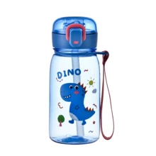1pc 400ml Baby Dinosaur Straw Water Bottle, Safety Lock Lid, Portable Handle Cup, Drink Water Training Cup, Suitable For Daily Use