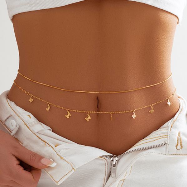 1 Stück Doppelschichtiges Exquisites Schmetterling Quaste Taillenkette Körperkette, Sexy Sommer Strand Schmuck, Europäisch-amerikanischer Stil