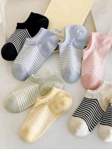 5 pares de calcetines cortos para mujer, calcetines midi a rayas, aptos para todas las estaciones, color aleatorio, calcetines de vuelta al cole para señoras - Multicolor - Ver 3