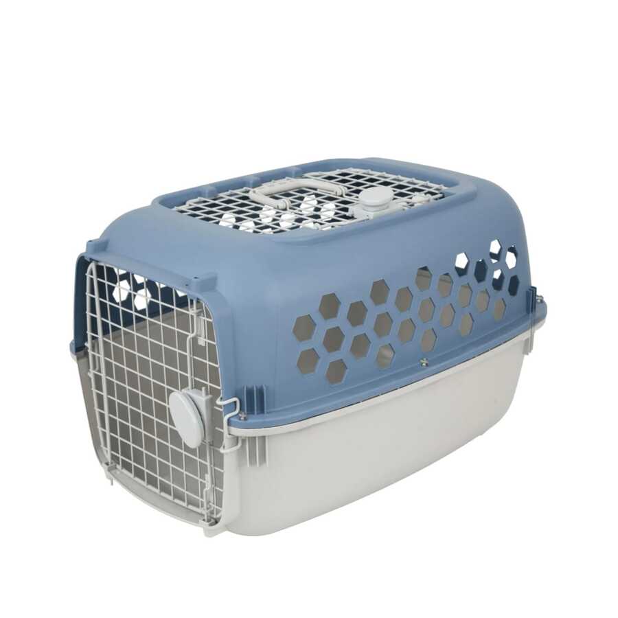 Caseta multicolor de 24 pulgadas de plástico con puerta doble para perros y gatos con apertura superior - Azul - Ver 1