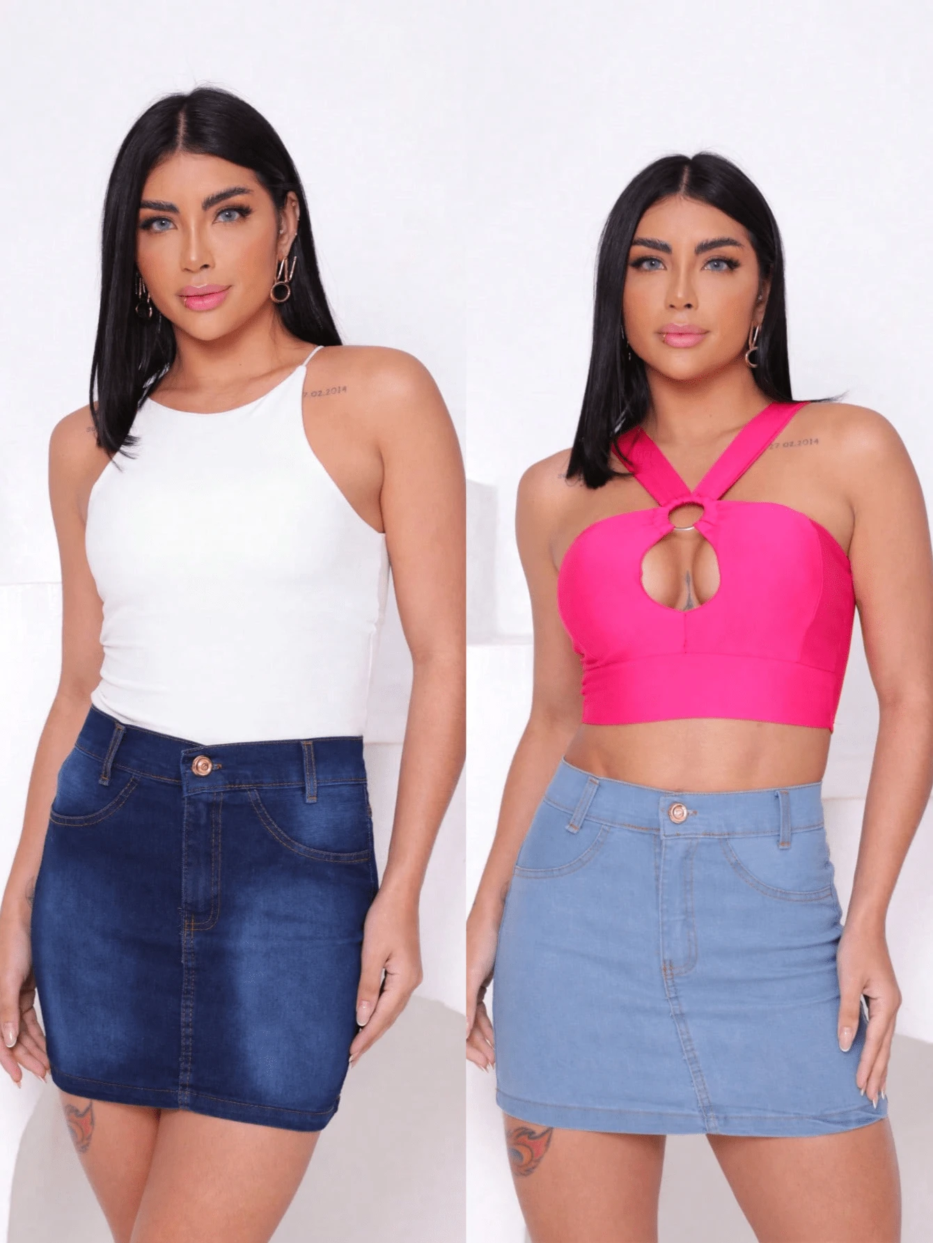 Kit 2 Mini Saia Jeans Barra Tradicional Elastano Premium Moda Feminina Ceas Modas - Lavagem clara - Visão 1