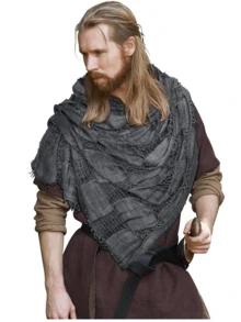 1 PC Good Quality Medieval Hooded Cloak Greek Gods Shoulder Cape Post Apocalyptic Wrap Scarf Rogue Cowl Viking Renaissance For Men&Women Halloween Black Cape - Grey - View 8