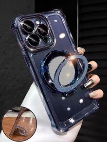 这款奢华电镀透明蓝色手机壳配备化妆镜支架和磁吸指环，提供防摔防震保护。采用柔软舒适的硅胶材质，兼容 16/16E/16 Pro/16 Pro Max/16 Plus/15/14/13/12/11/X/XS/XR/8/7、Galaxy S25/S24/S23/S22/S21/A55/A54/A53/A52/A35/A34/A23/A16/A15/A14/A13/A12/A05S/FE/Ultra/4G/5G，以及Redmi/Honor/MOTO/OPPO/Infinix等品牌手机。