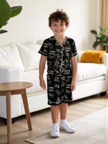 Tween Boys 2 Pieces Pajama Set With Game Console Print, Black