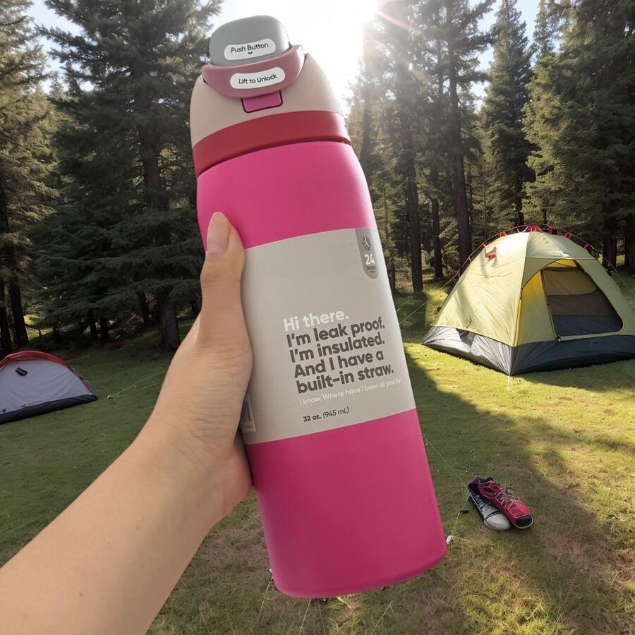 Owall'a 32oz Stainless Steel Insulated Cup, Cold Cup, Special Car Cup, Coffee Cup - Màu Hồng Tươi - Xem 1