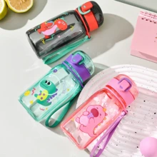 1pc 400ml Baby Dinosaur Straw Water Bottle, Safety Lock Lid, Portable Handle Cup, Drink Water Training Cup, Suitable For Daily Use
