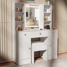 Dressing Table With Drawers Mirror Stool Set Makeup Desk Vanity Table - White - View 2