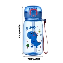 1pc 400ml Baby Dinosaur Straw Water Bottle, Safety Lock Lid, Portable Handle Cup, Drink Water Training Cup, Suitable For Daily Use