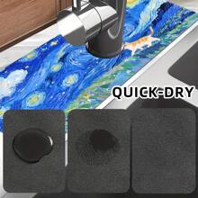 1pc Cute Cats Kitchen Sink Faucet Mat, Quick Drying Splash Guard,Absorbent Rubber,Durable Protector For Kitchen And Bathroom, Fits Faucets With Diameters Under 6cm, 14.96*5.5in,Aesthetics Design