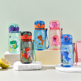 1pc 400ml Baby Dinosaur Straw Water Bottle, Safety Lock Lid, Portable Handle Cup, Drink Water Training Cup, Suitable For Daily Use