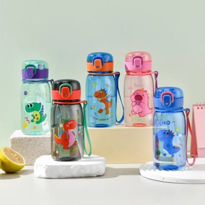 1 件 400 毫升婴儿恐龙吸管水瓶，安全锁盖，便携式手柄杯，喝水训练杯，适合日常使用